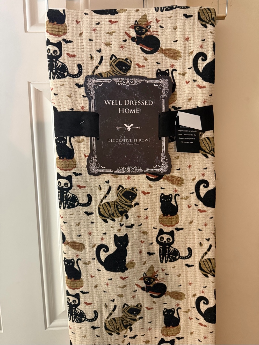 Well Dressed Home Halloween Decorative Throw Blanket with Mummy & Skeleton Cats